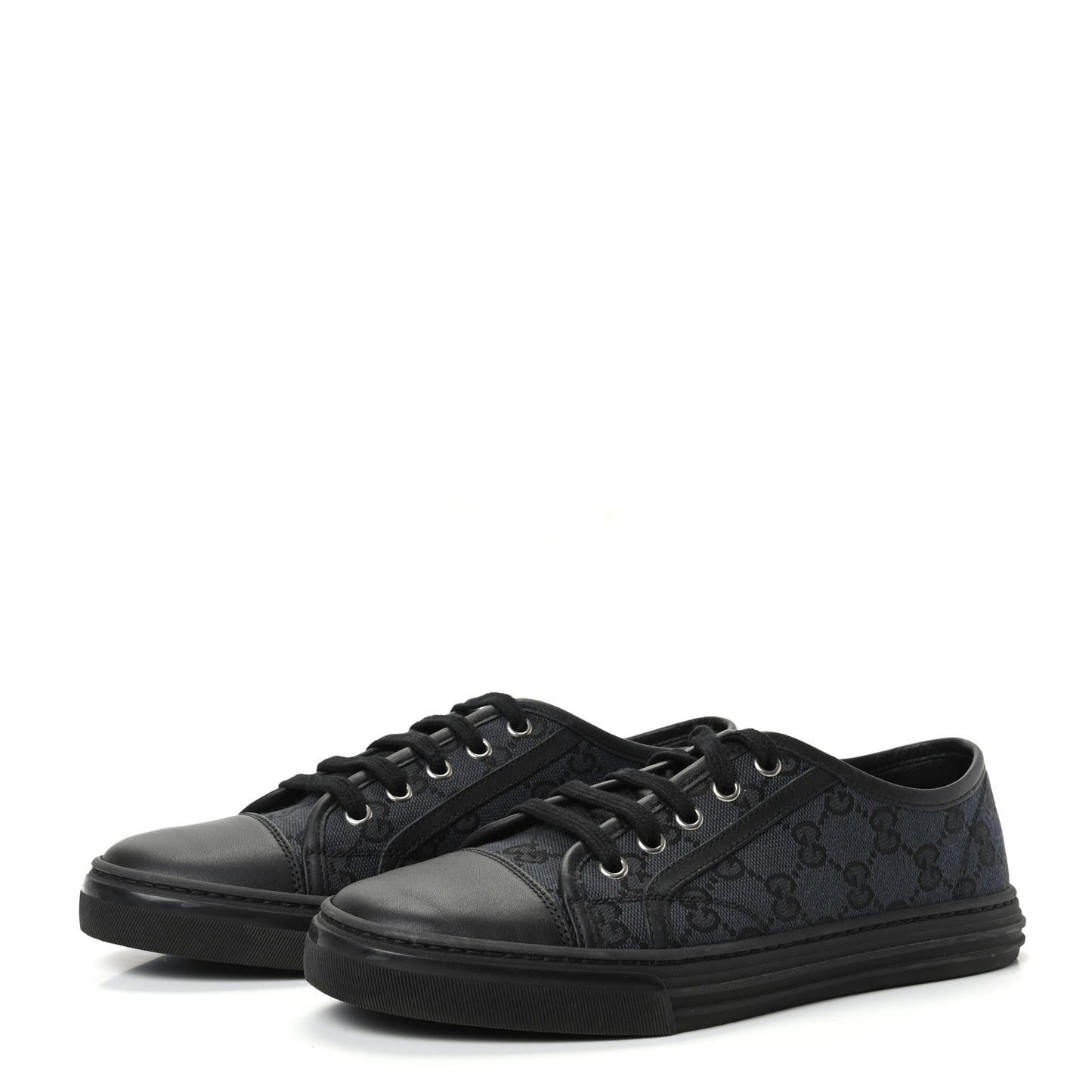 GG Monogram Calfskin Womens Low Top Sneakers 37 Piombo Black