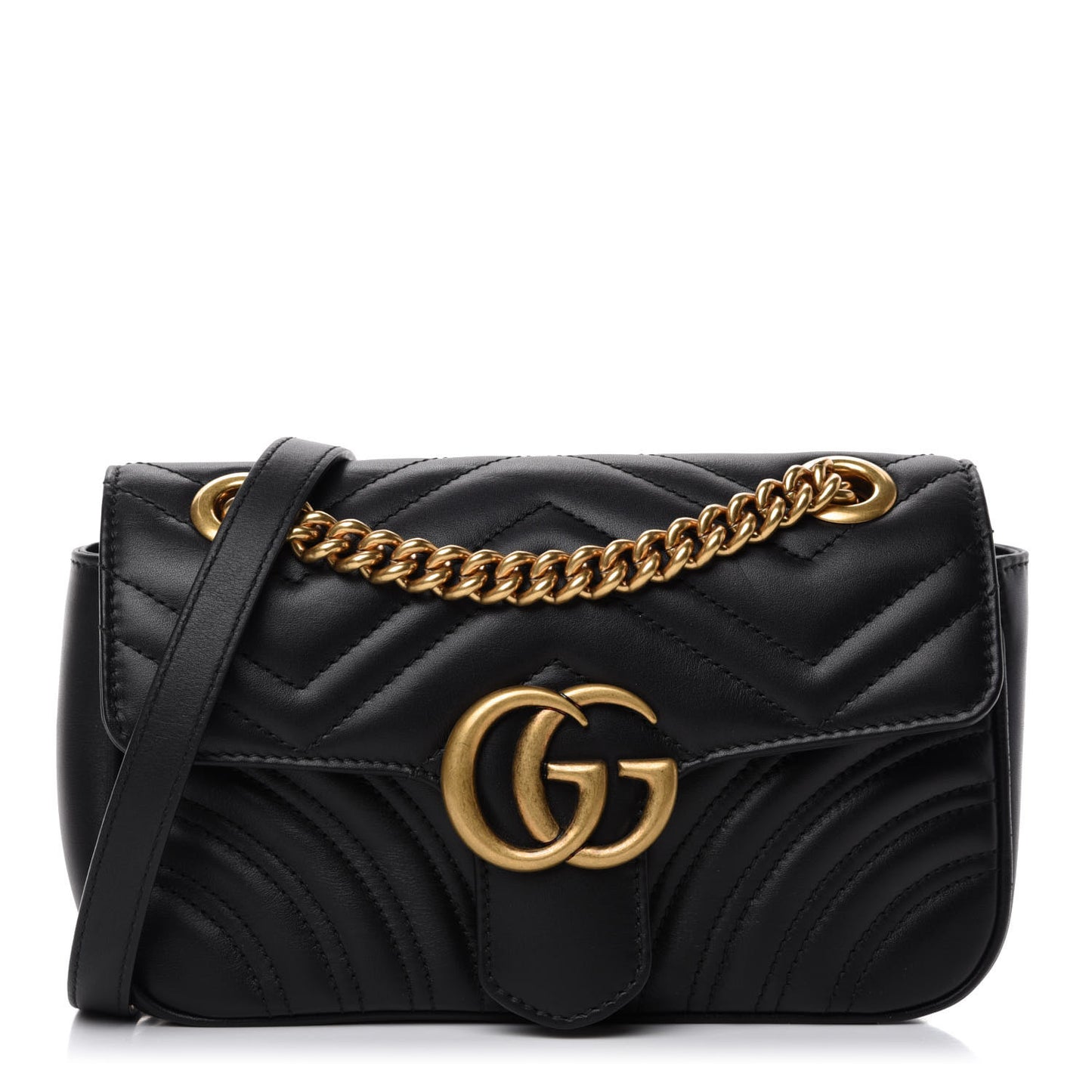 Calfskin Matelasse Mini GG Marmont Shoulder Bag Black