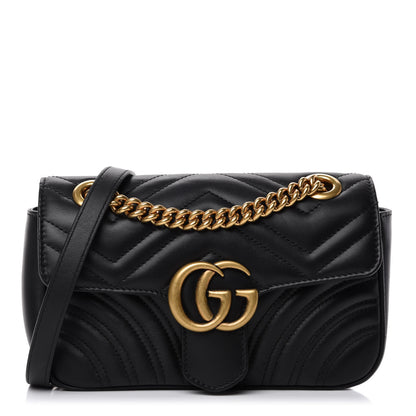 Gucci Calfskin Matelasse Mini GG Marmont Shoulder Bag Black 1 of 11