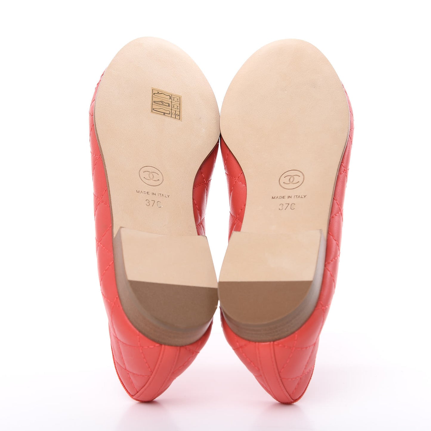Lambskin Quilted CC Cap Toe Ballerina Flats 37 Light Red