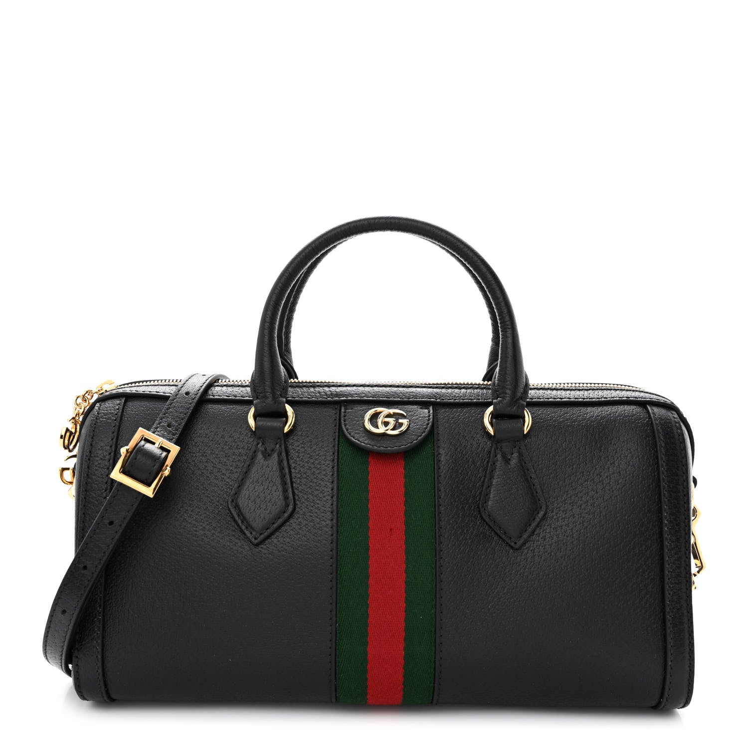 Gucci Textured Dollar Calfskin Web Medium Ophidia Boston Black 1 of 11