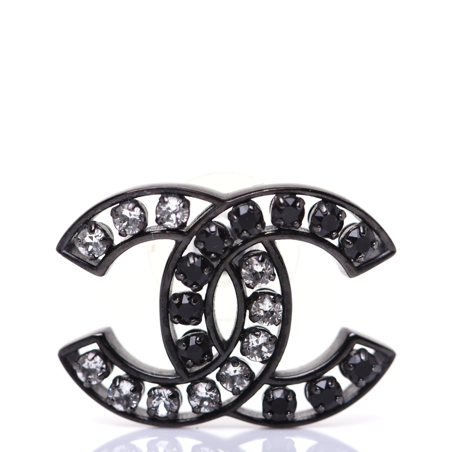 Chanel Crystal CC Earrings Black Silver 4 of 7