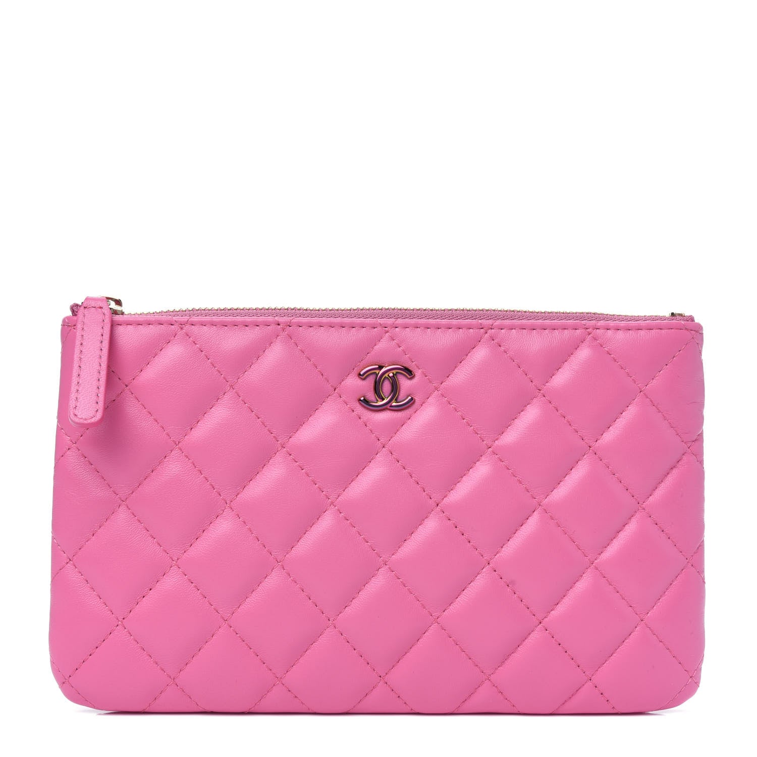 Chanel Lambskin Quilted Zipped Pouch Pink Yellow 1 of 13
