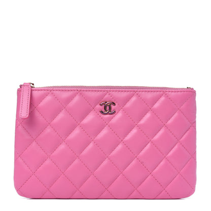 Chanel Lambskin Quilted Zipped Pouch Pink Yellow 1 of 13
