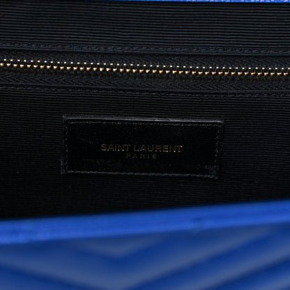 Saint Laurent Grain De Poudre Matelasse Chevron Large Monogram Satchel Blue Majorelle 7 of 16