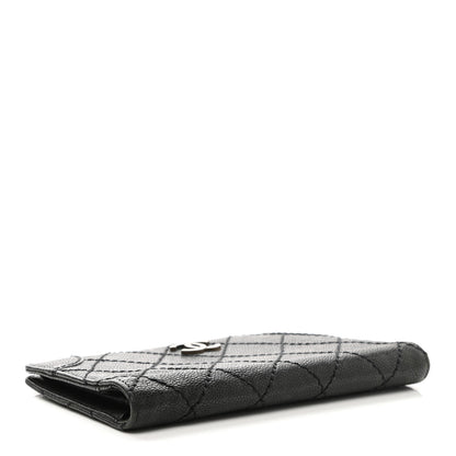 Chanel Distressed Caviar Stitched Outdoor Yen Wallet Black 4 of 7
