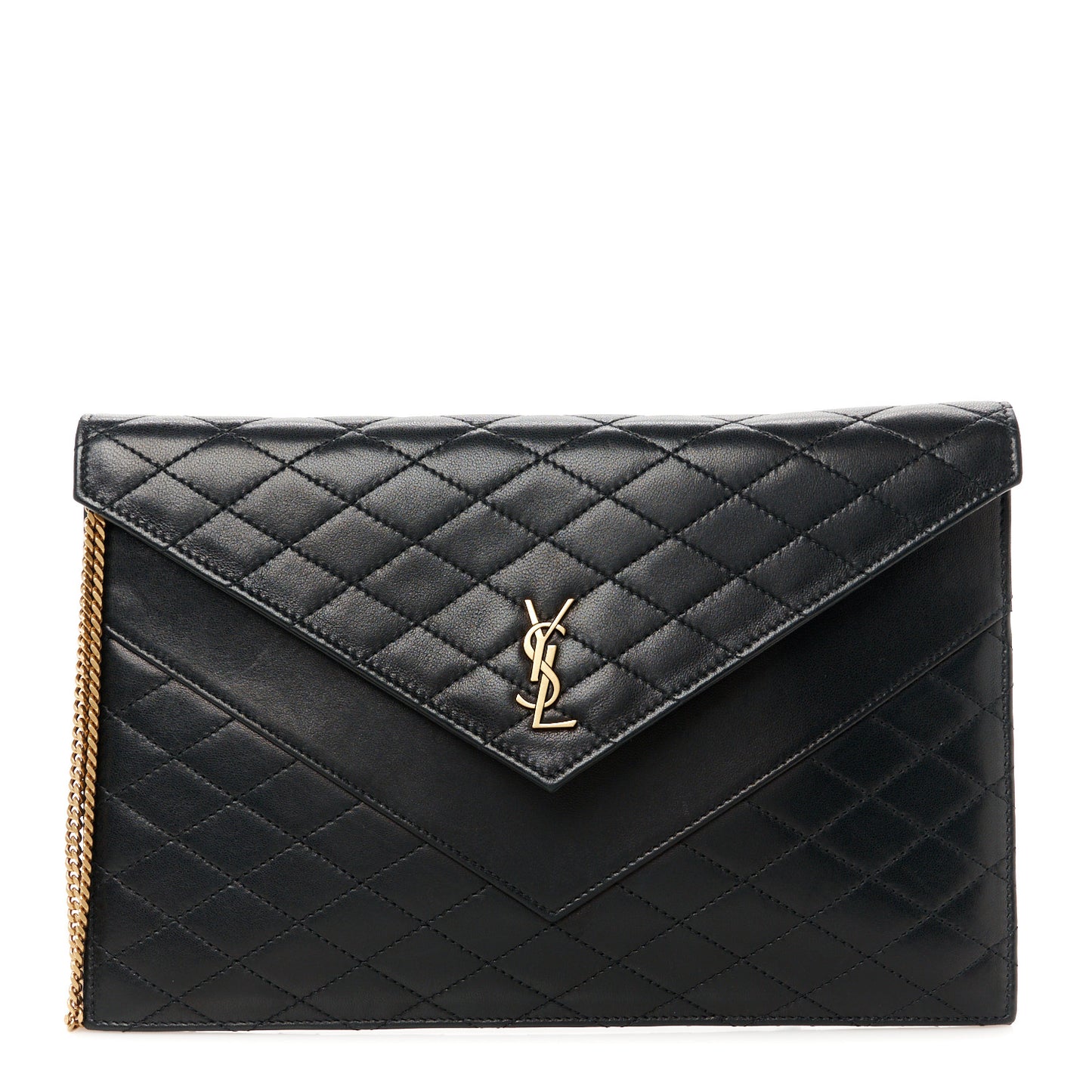 Lambskin Quilted Double Flap Chain Pouch Black