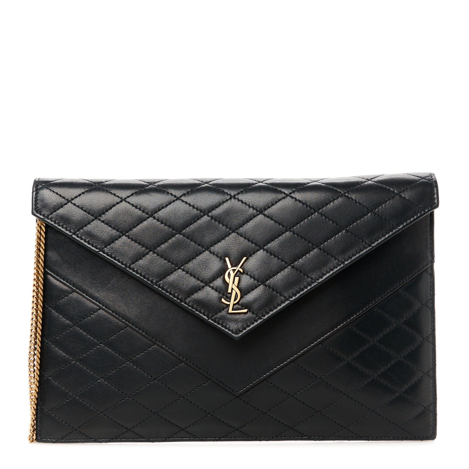 Saint Laurent Lambskin Quilted Double Flap Chain Pouch Black 1 of 7
