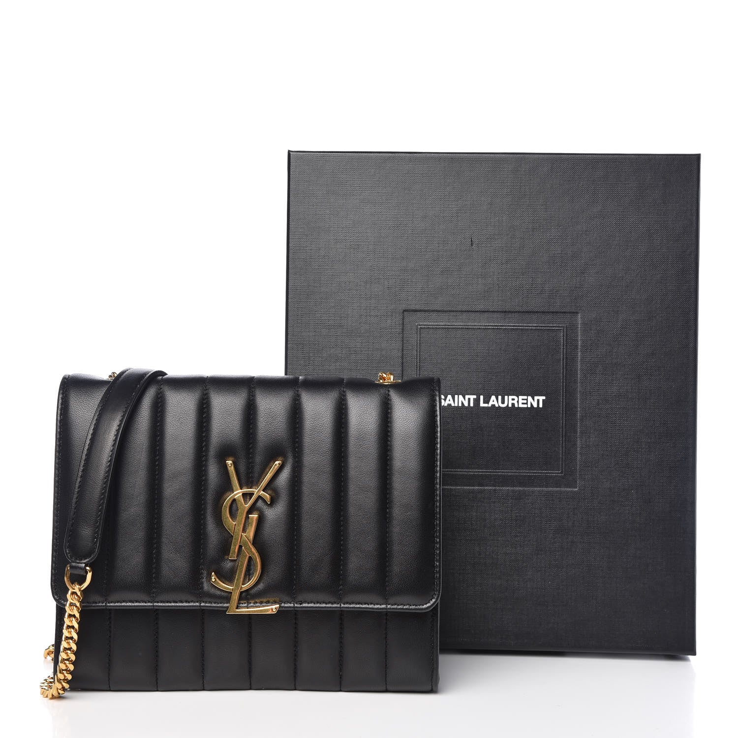 Saint Laurent Lambskin Matelasse Monogram Vicky Chain Wallet Black 13 of 13