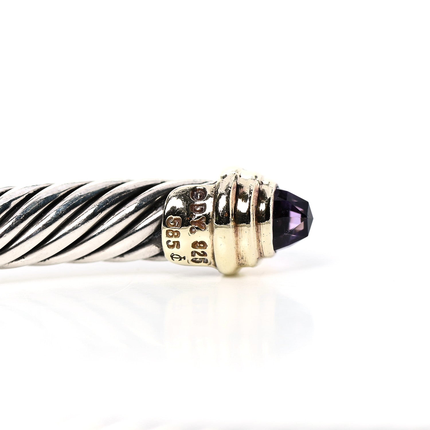 David Yurman Sterling Silver 14K Yellow Gold Amethyst 5mm Cable Classics Petite Color Bracelet 4 of 4