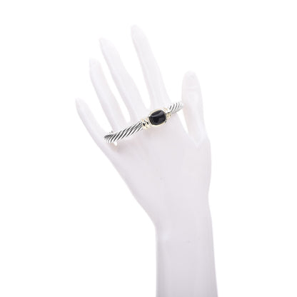 David Yurman Sterling Silver 18K Yellow Gold Onyx 7mm Noblesse Cable Bracelet 8 of 12