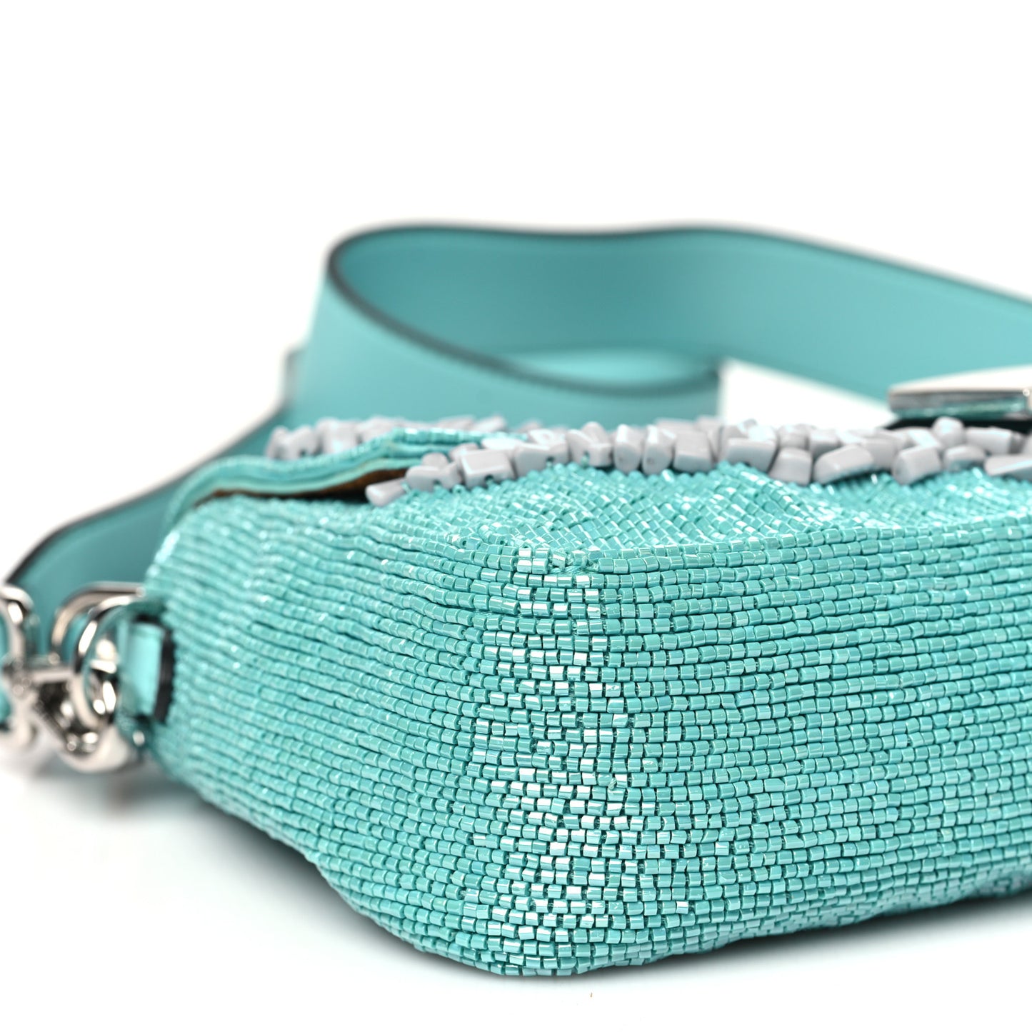 Rolling Stone Vitello Seta Bead Embroidered Re-Edition Baguette Spring Turquoise