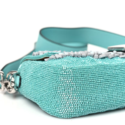 Fendi Rolling Stone Vitello Seta Bead Embroidered Re-Edition Baguette Spring Turquoise 9 of 10