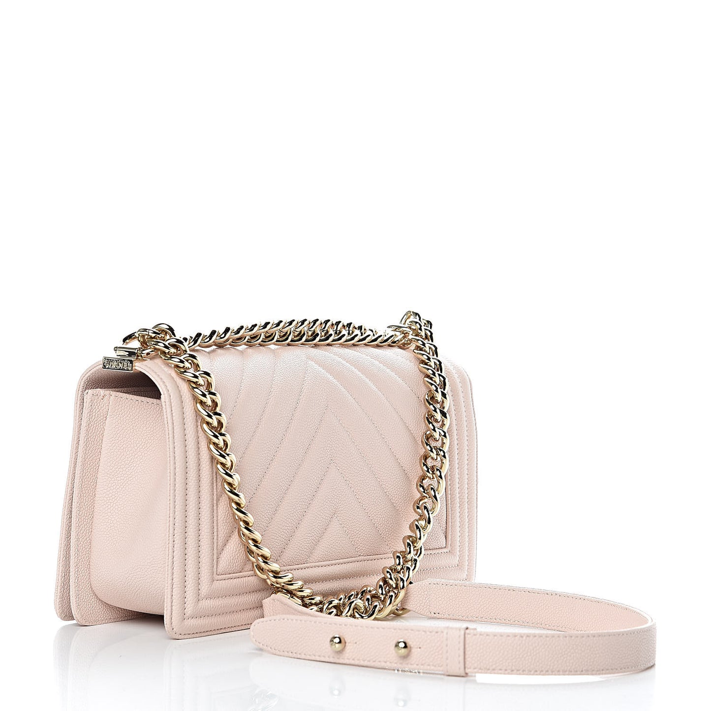 Caviar Chevron Quilted Medium Boy Flap Nude