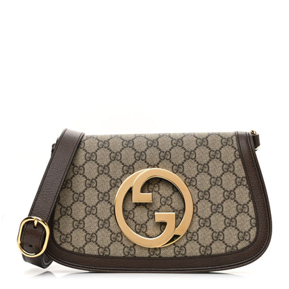 Gucci GG Supreme Monogram Textured Dollar Calfskin Blondie Chain Shoulder Flap Bag Beige Ebony New Acero 1 of 9
