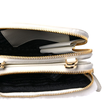 Prada Saffiano Shearling Triangle Mini Pouch White 5 of 10