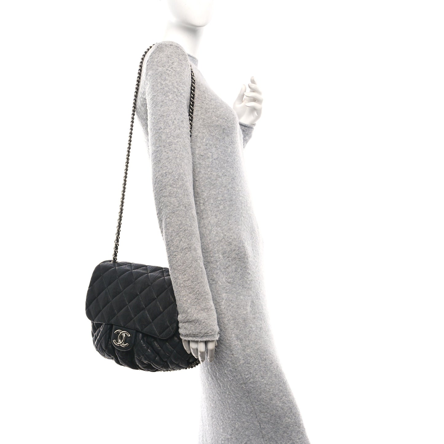 Washed Lambskin Quilted Large Chain Around Messenger Black
