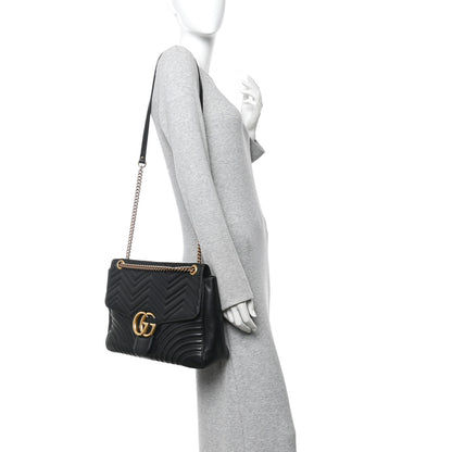 Gucci Calfskin Matelasse Large GG Marmont Shoulder Bag Black 2 of 12