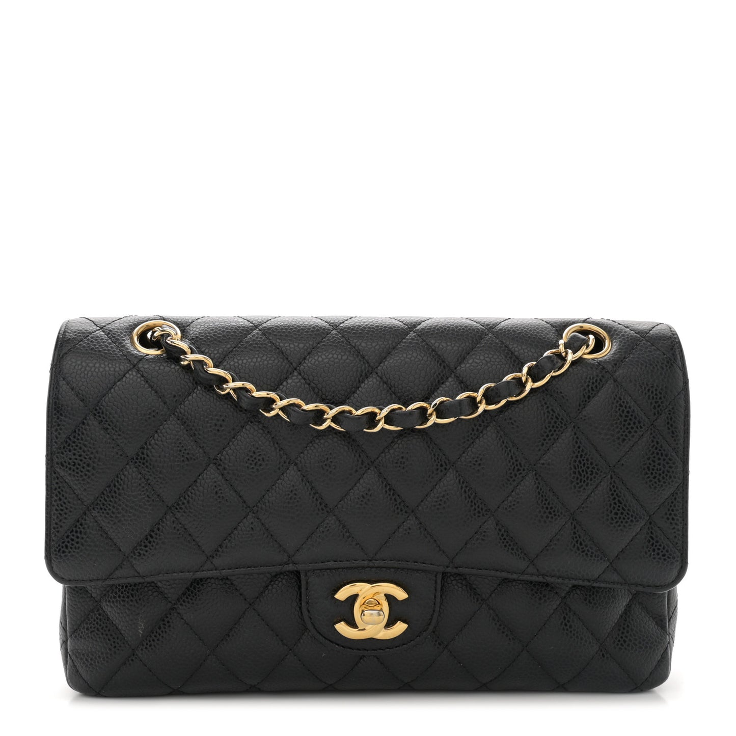Caviar Quilted Medium Double Flap Black