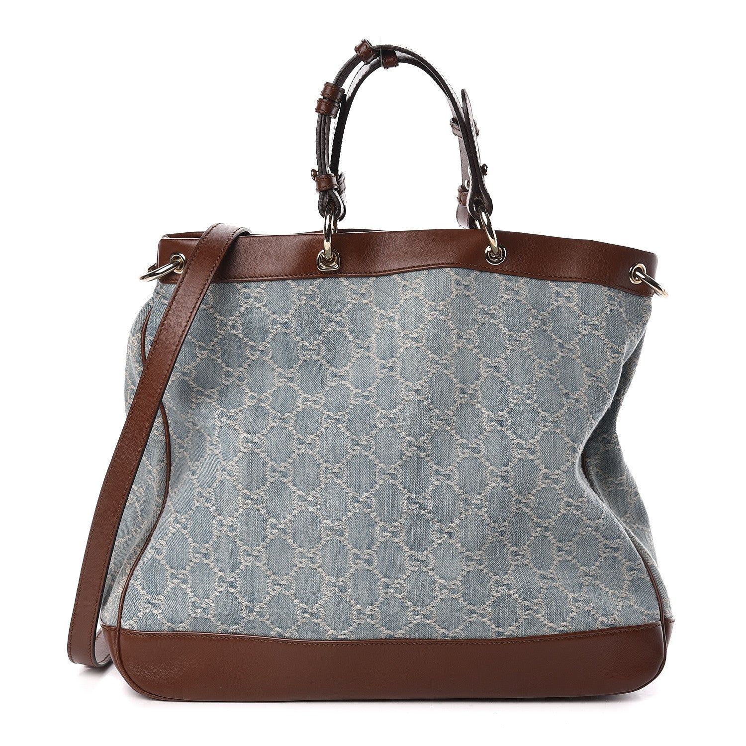 Gucci Denim Monogram Medium Valentine Top Handle Bag 1 of 10