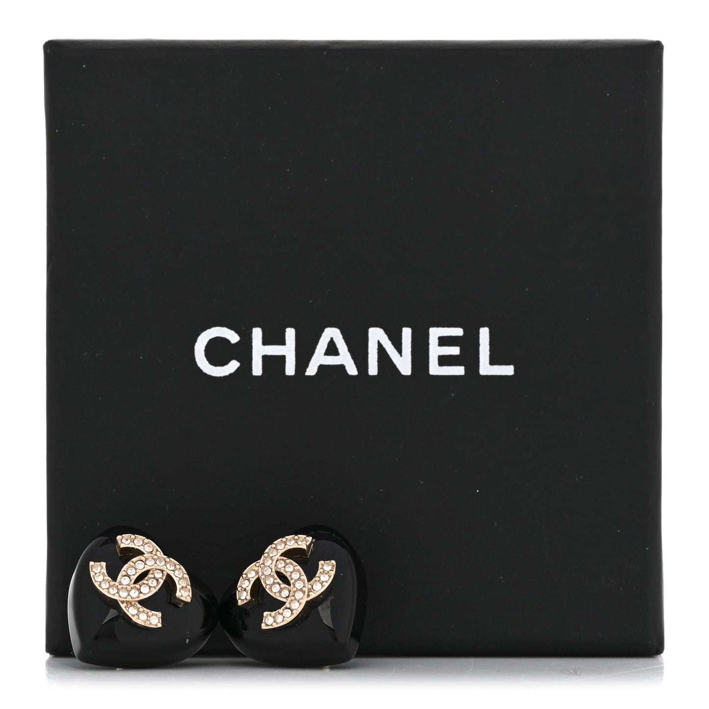 Resin Crystal CC Heart Earrings Black Gold