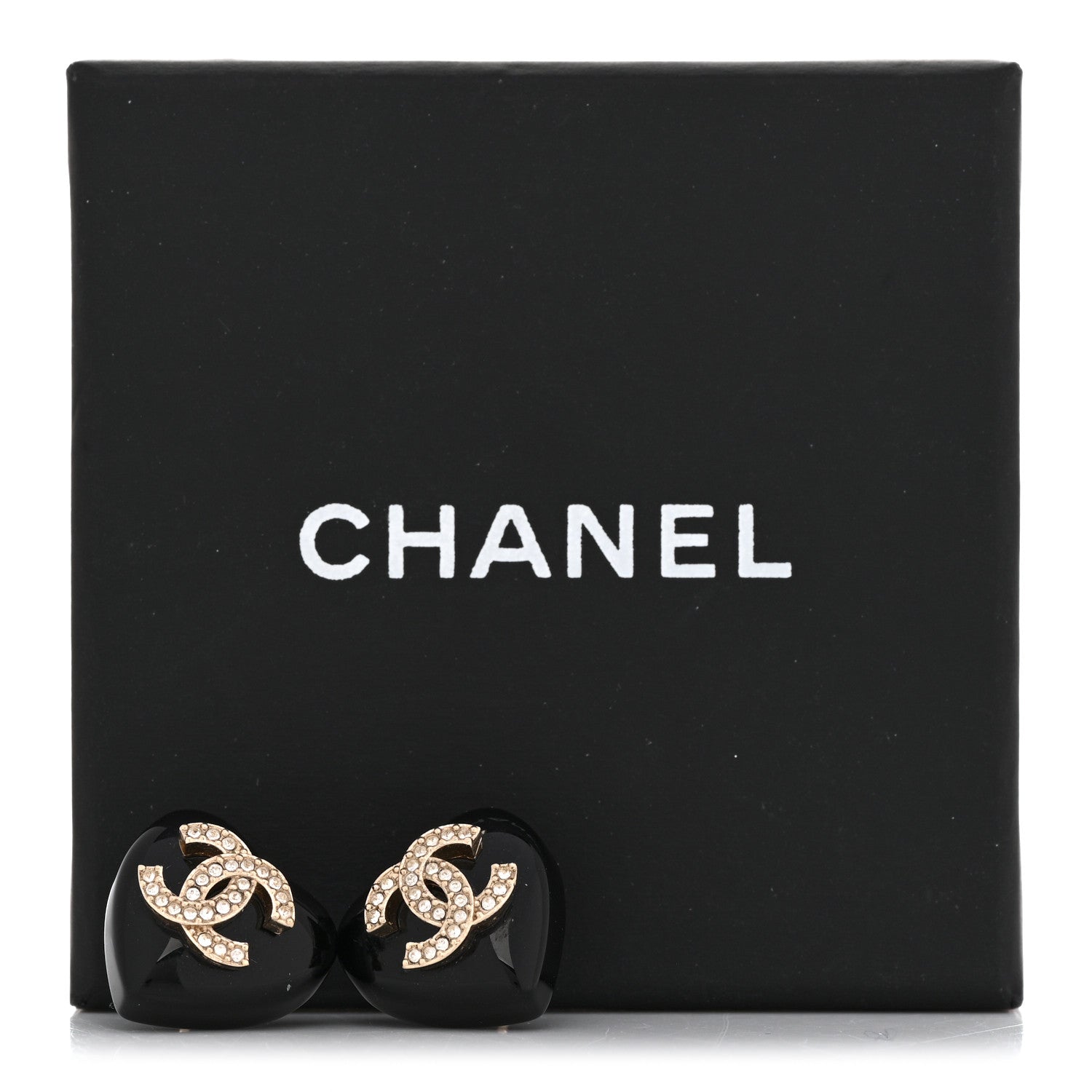 Chanel Resin Crystal CC Heart Earrings Black Gold 5 of 5
