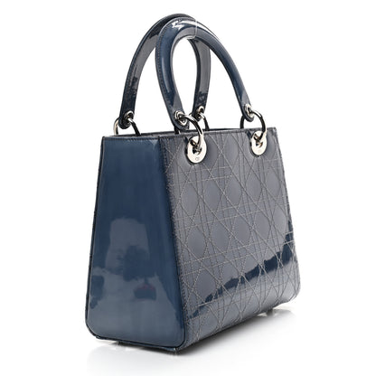 Christian Dior Patent Cannage Medium Lady Dior Blue 2 of 9