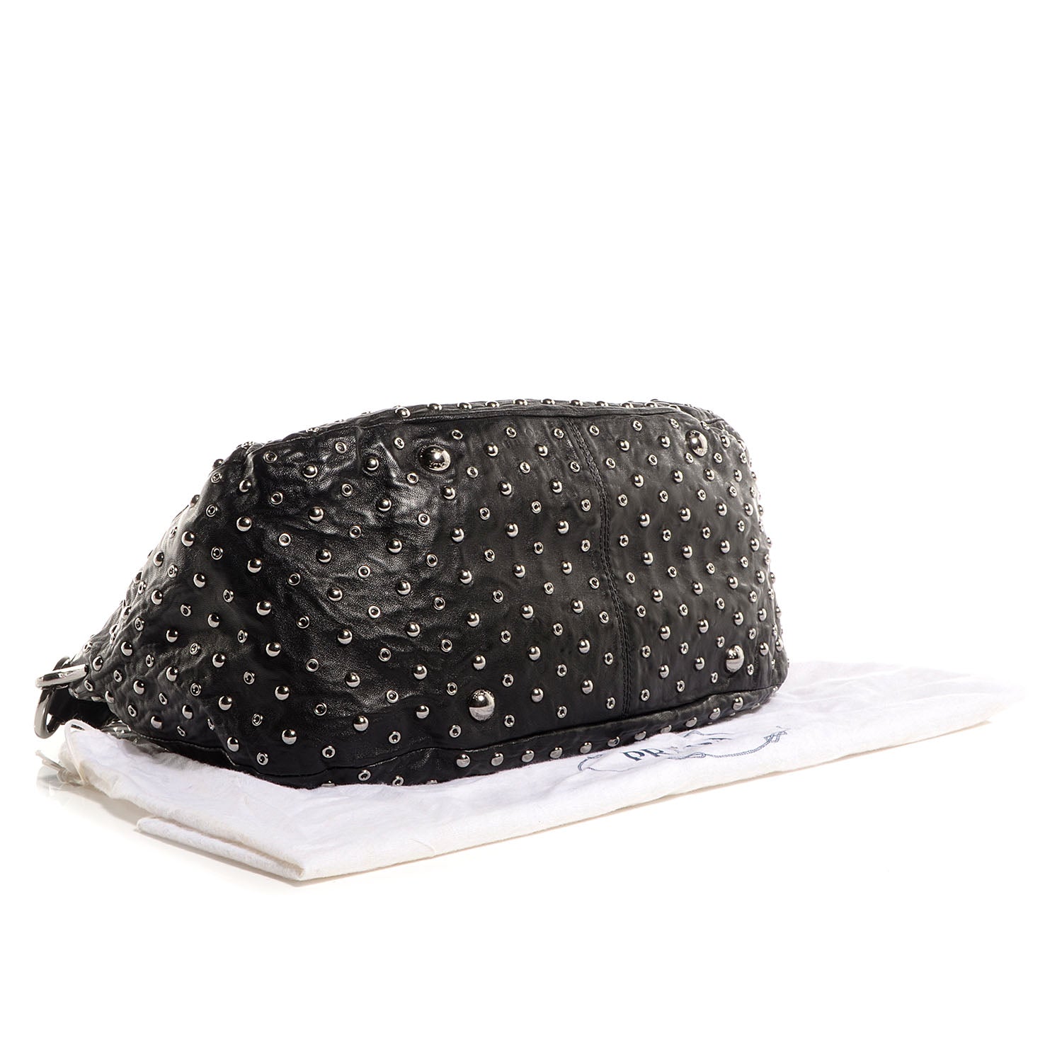 Prada Nappa Antique Studded Shoulder Bag Nero Black 4 of 9