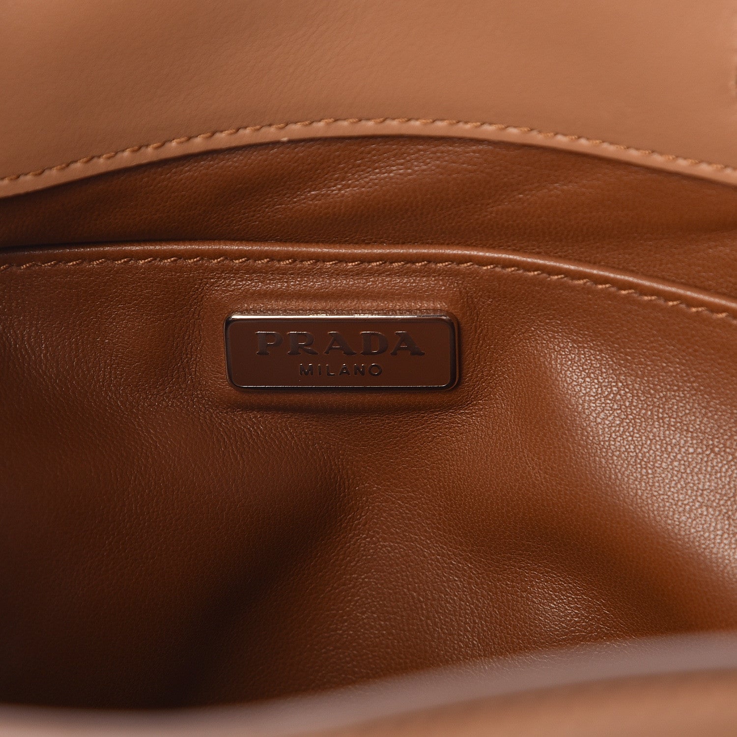 Prada Soft Calf Drawstring Fringe Crossbody Tan 6 of 9