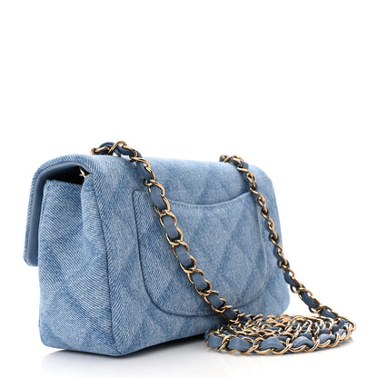 Chanel Printed Denim Quilted Mini Rectangular Flap Light Blue 3 of 11