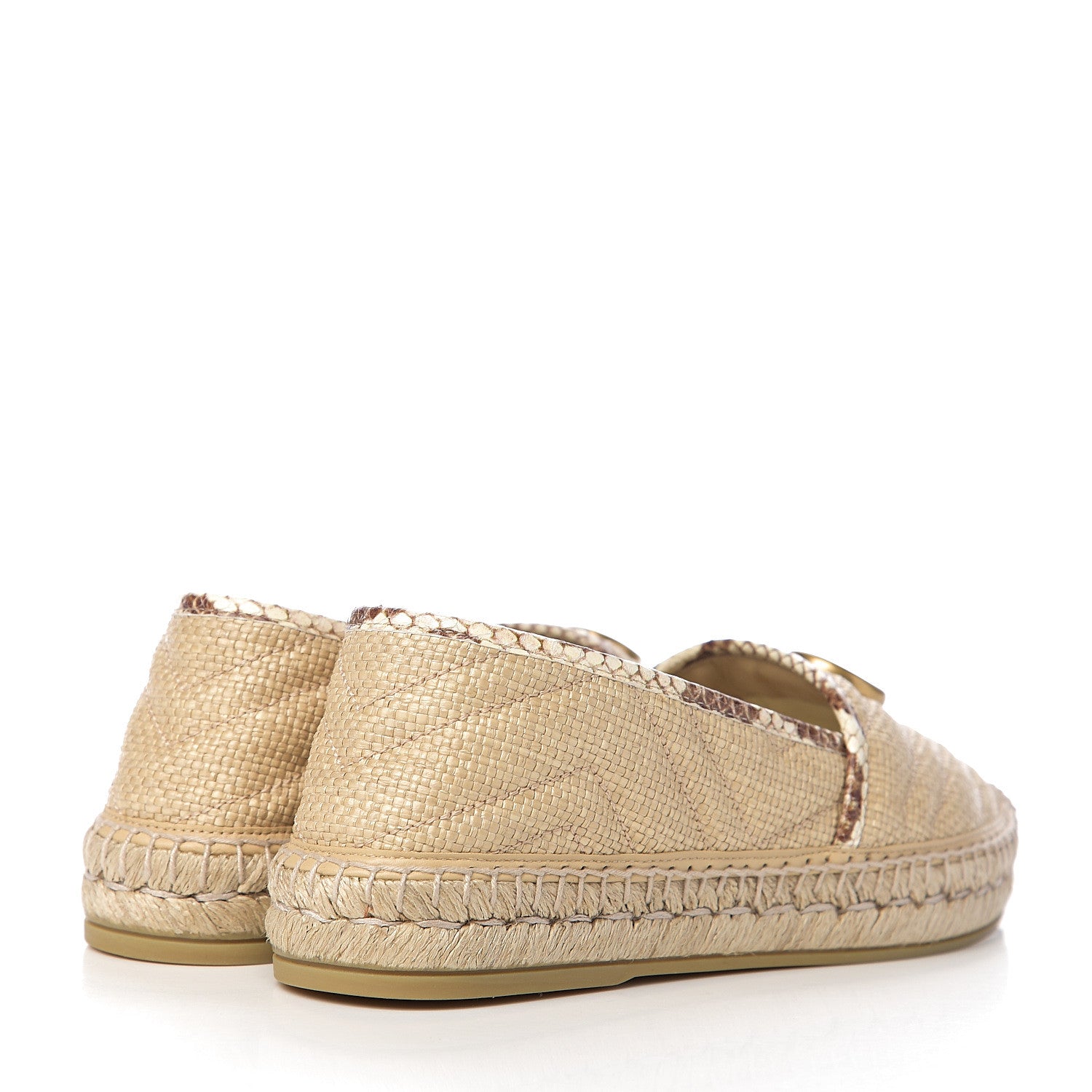 Gucci Straw Elaphe Matelasse GG Marmont Espadrilles 38.5 Natural Cream Brown 4 of 11