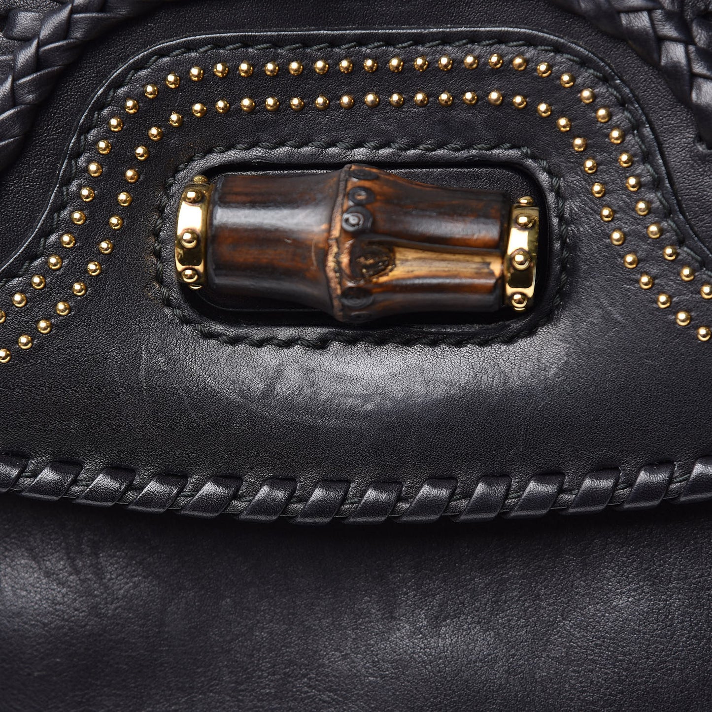 Calfskin New Bamboo Large Top Handle Bag Black