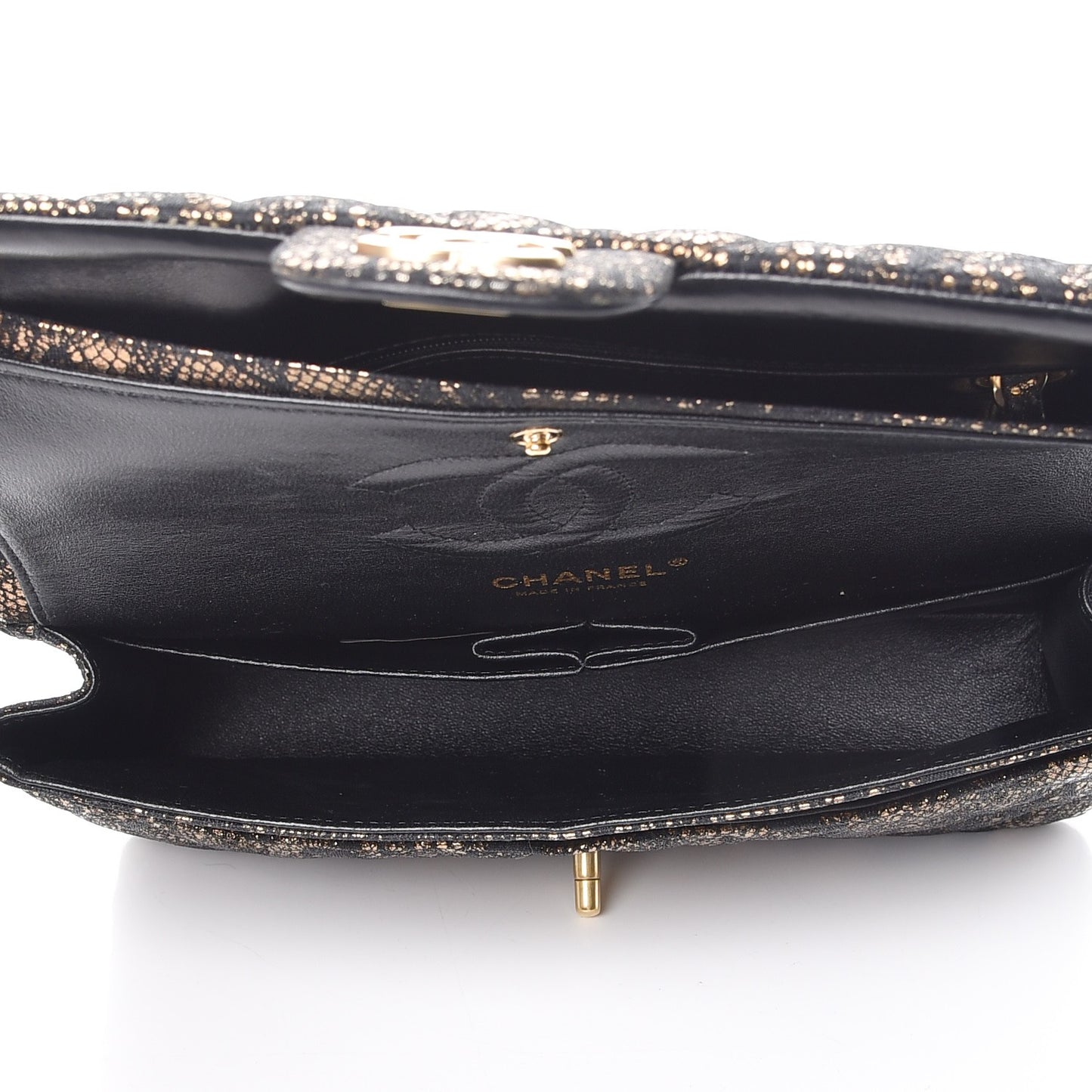 Lace Metallic Goatskin Medium Double Flap Gold