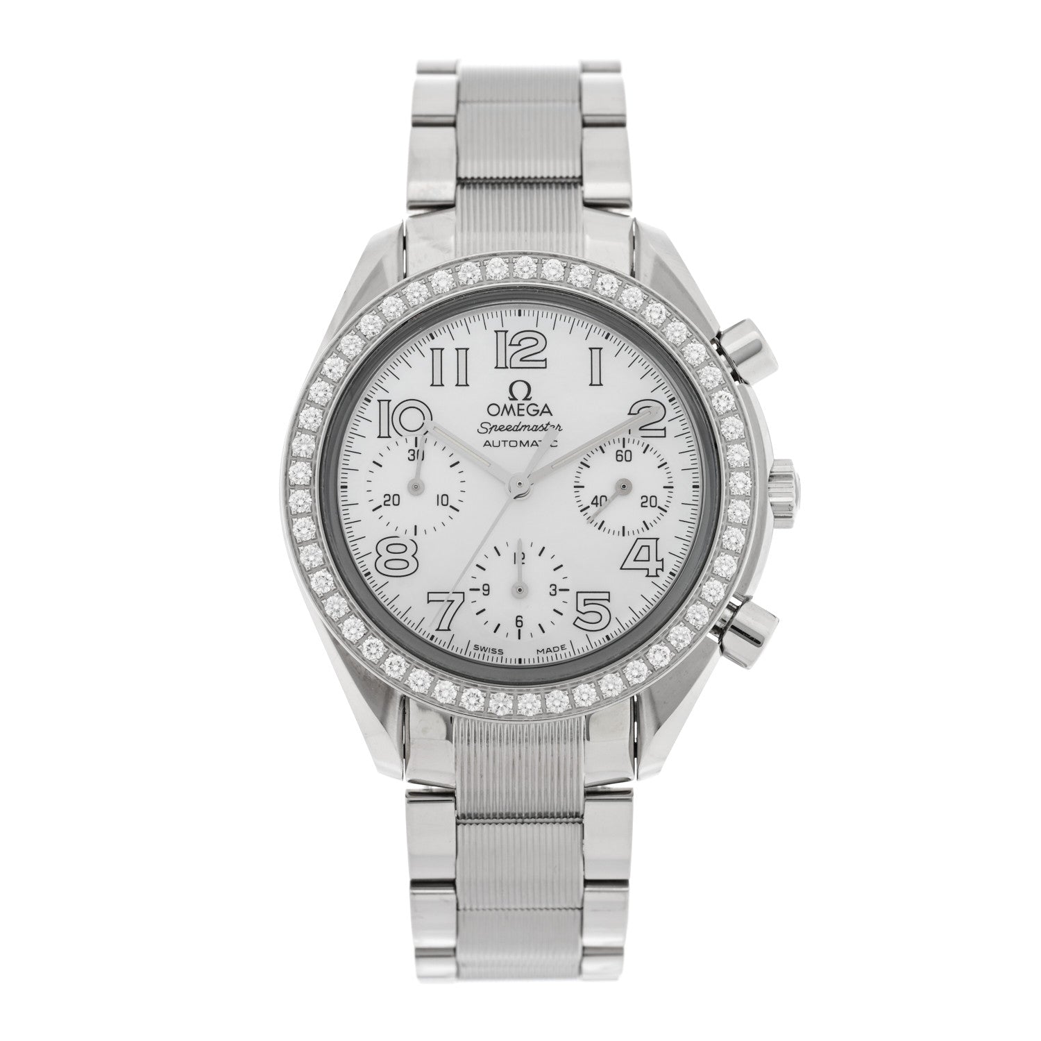 Omega Stainless Steel Diamond Bezel Mother of Pearl 39mm Speedmaster Chronograph Automatic Watch 3535.70.00 1 of 4