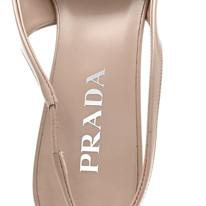 Prada Spazzolato Triangle Logo Pointed Toe 75mm Slingback Pumps 38 Cipria 7 of 9