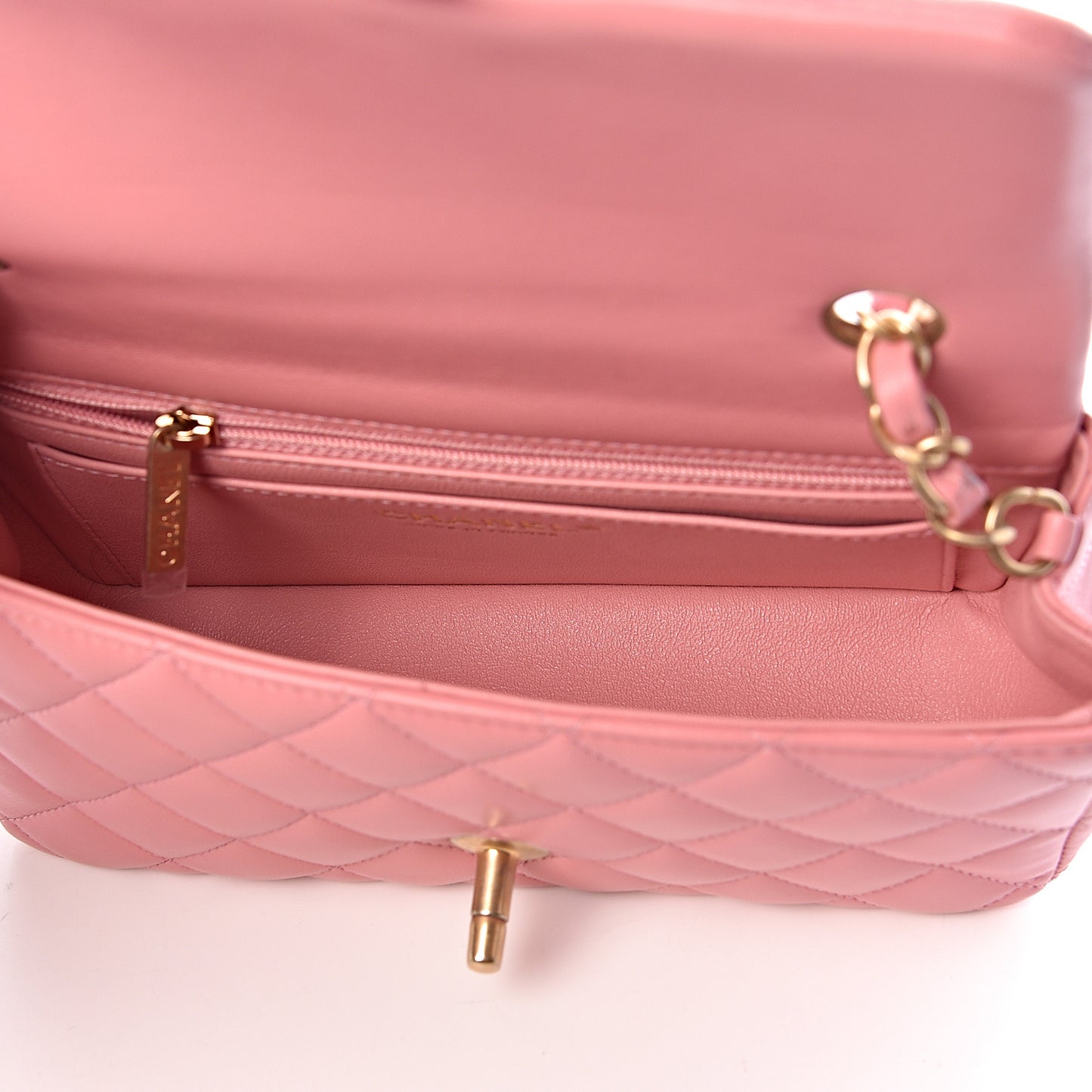 Lambskin Quilted Mini Rectangular Flap Pink