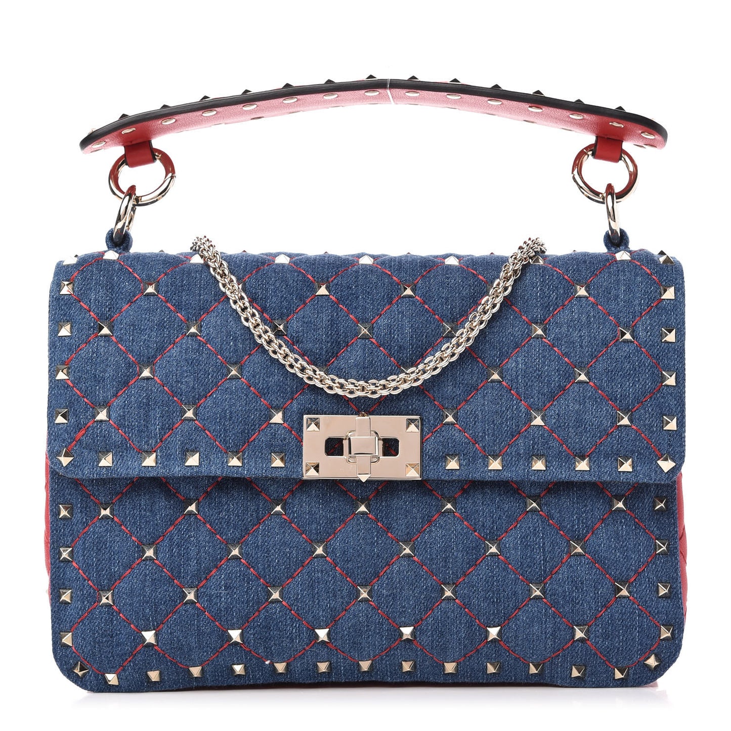 Denim Nappa Medium Rockstud Spike Shoulder Bag Denim Rouge
