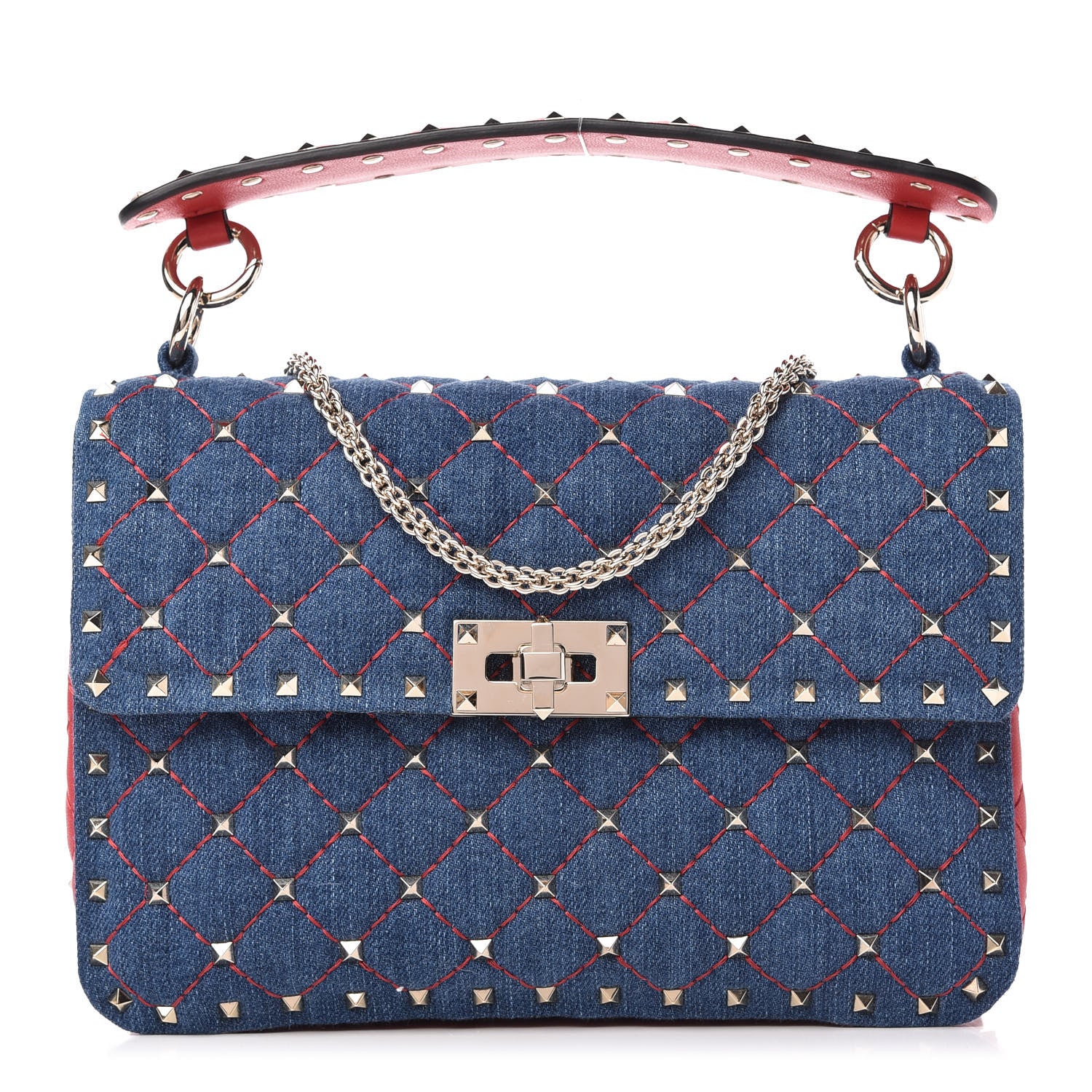 Valentino Garavani Denim Nappa Medium Rockstud Spike Shoulder Bag Denim Rouge 1 of 9