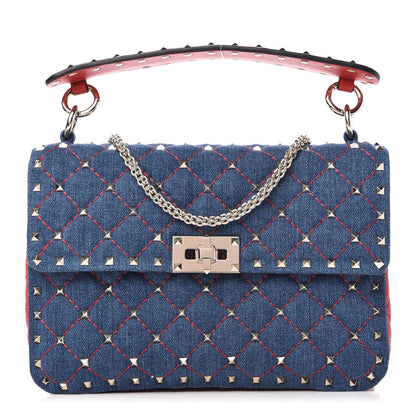 Valentino Garavani Denim Nappa Medium Rockstud Spike Shoulder Bag Denim Rouge 1 of 9