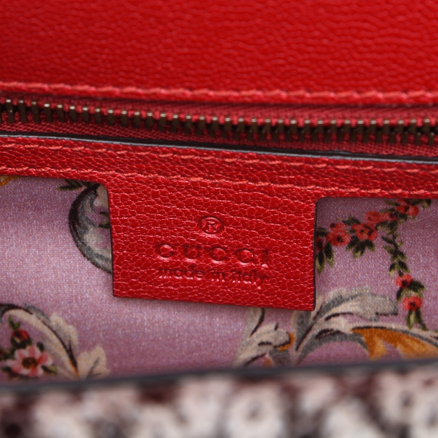 Gucci Calfskin Snakeskin Studded Small Ottilia Top Handle Bag Hibiscus Red 6 of 8