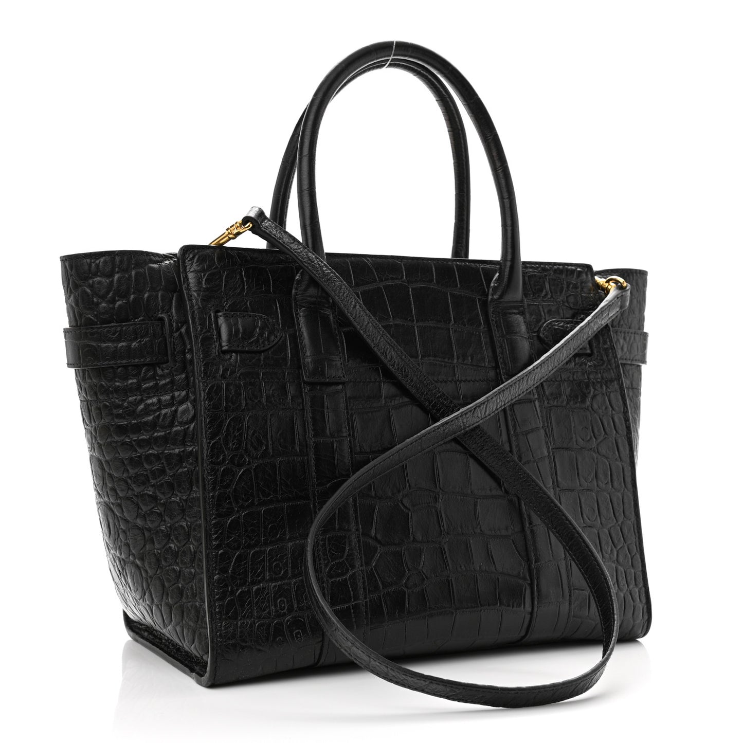 Crocodile Embossed Calfskin Small Zipped Bayswater Black