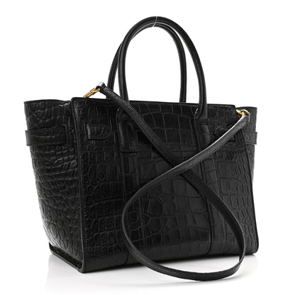 Mulberry Crocodile Embossed Calfskin Small Zipped Bayswater Black 3 of 9