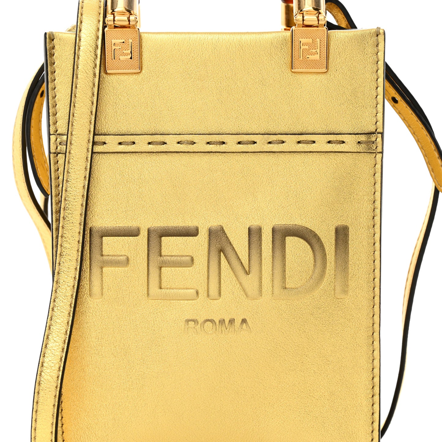 Vitello Catalan Mirror Plexiglass Mini Fendi Sunshine Shopper Tote Gold