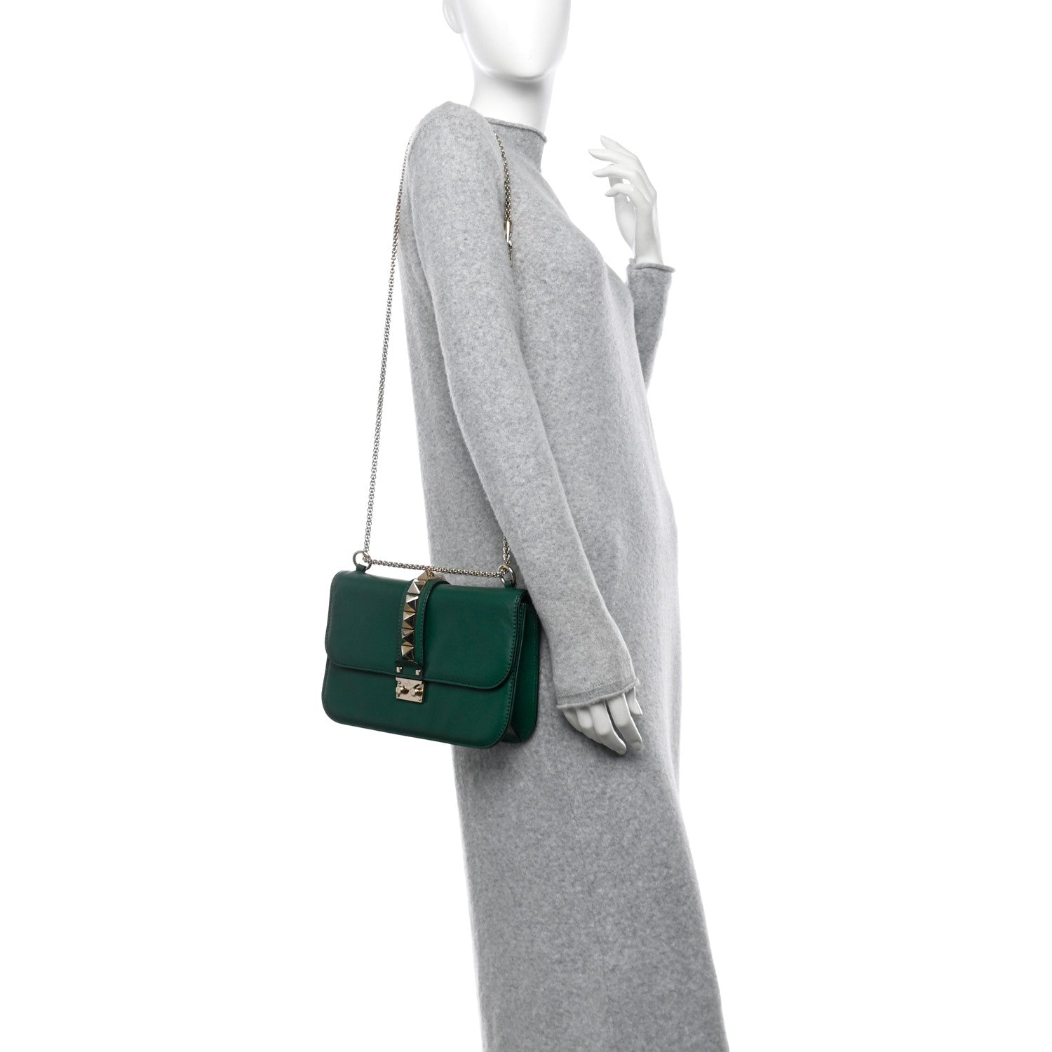 Valentino Garavani Vitello Medium Glam Lock Rockstud Flap Smeraldo 2 of 12