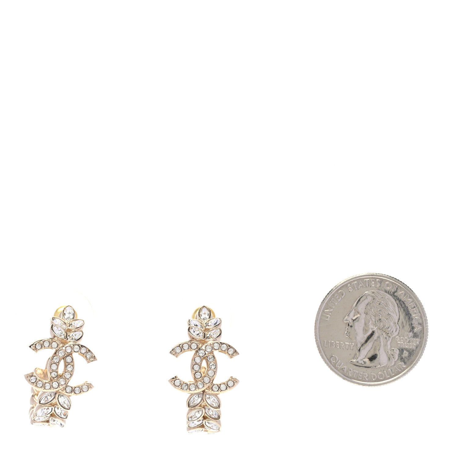 Chanel Crystal Sparkling Wheat CC Hoop Earrings Gold 2 of 5