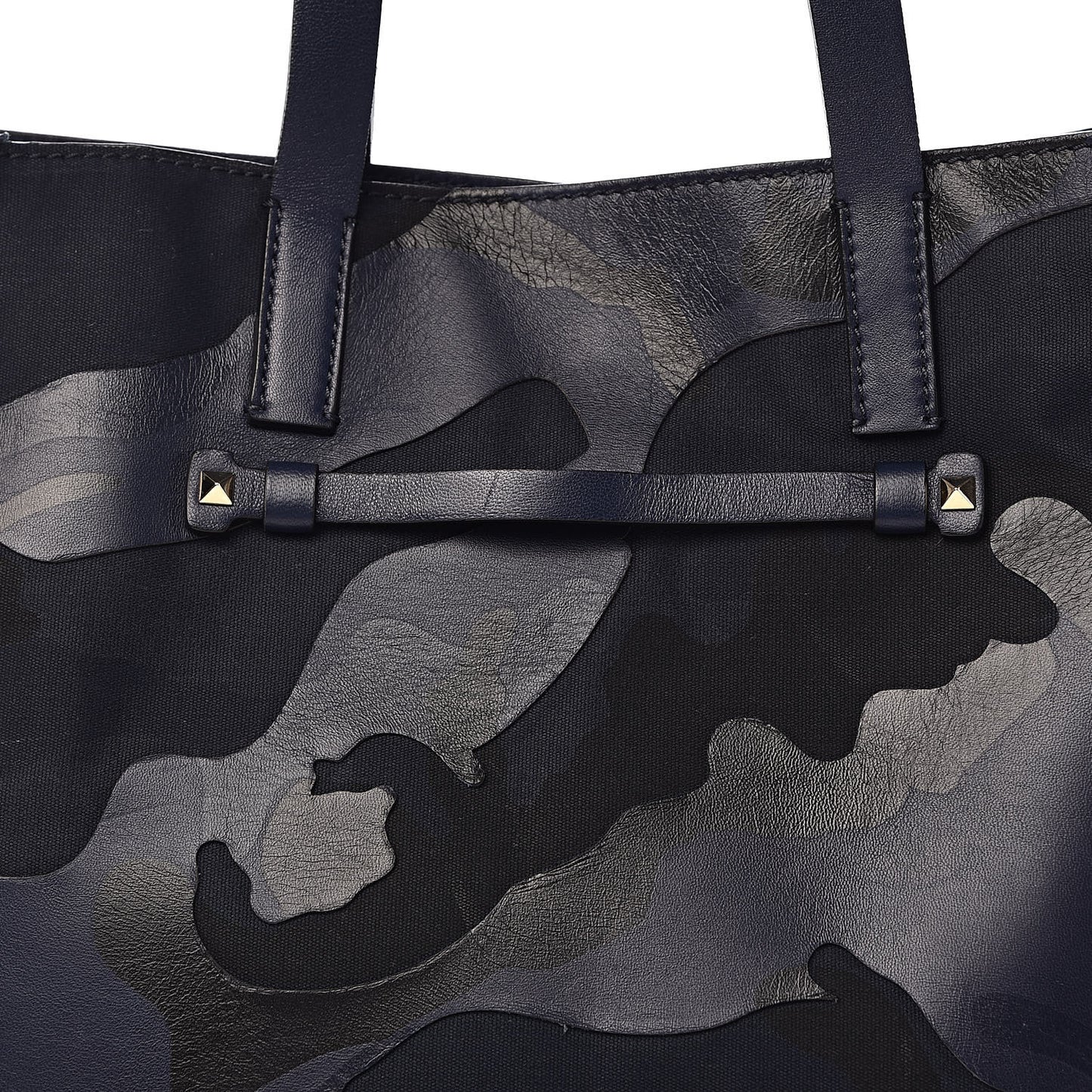 Nappa Canvas Camo Medium Rockstud Soft Tote Navy Blue
