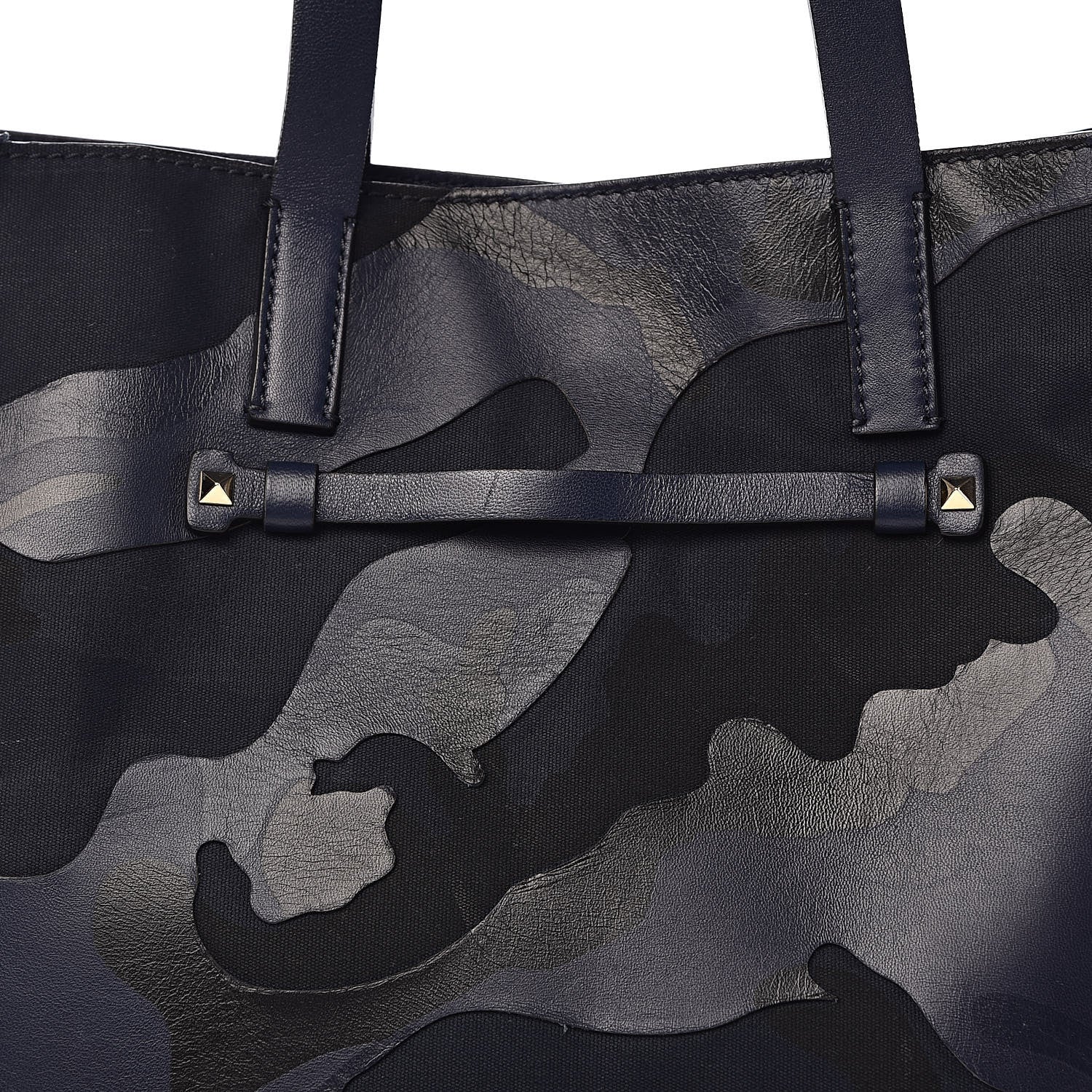 Valentino Garavani Nappa Canvas Camo Medium Rockstud Soft Tote Navy Blue 12 of 12