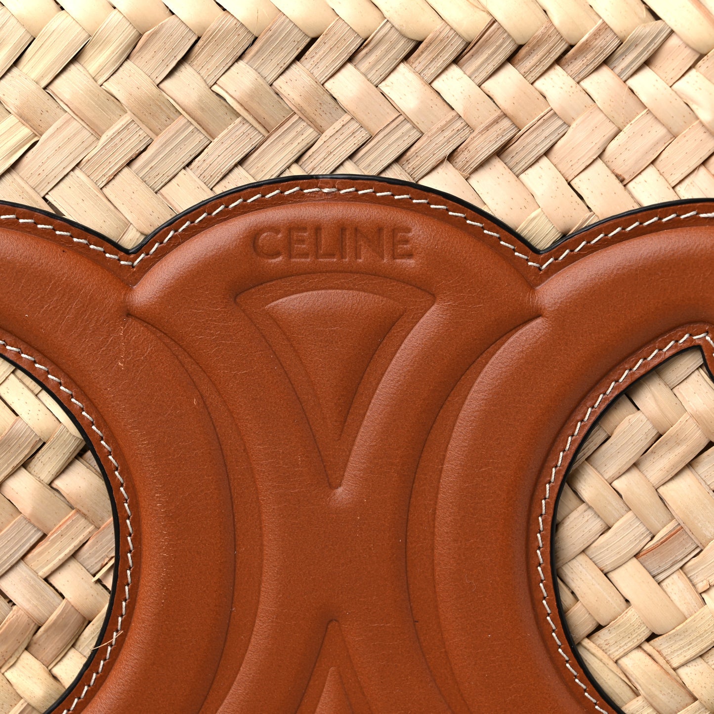 Raffia Calfskin Triomphe Medium Panier Tan