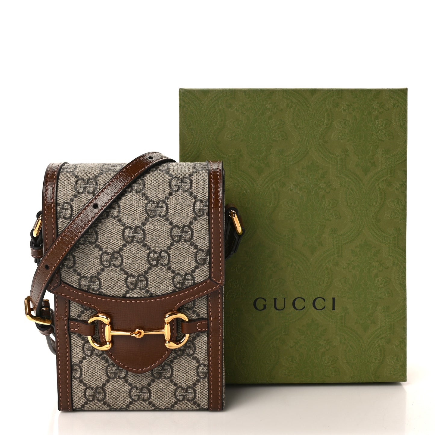 GG Supreme Monogram Mini Horsebit 1955 Crossbody Bag Beige Brown Sugar
