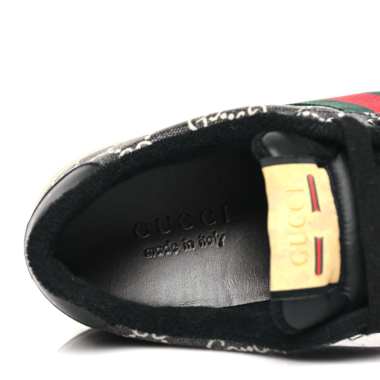 GG Supereme Monogram Miro Soft Calfskin Web Mens Screener Sneakers 8.5 Black Grey Sky